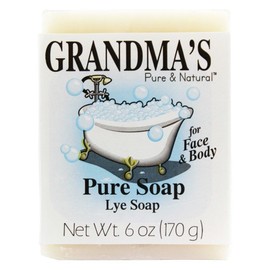 Grandma's Pure Lye Soap Bar - 6.0 oz Unscented Face & Body Wash Cleans with No Detergens, Dyes & Fragrances - 60018 (4 Pack)