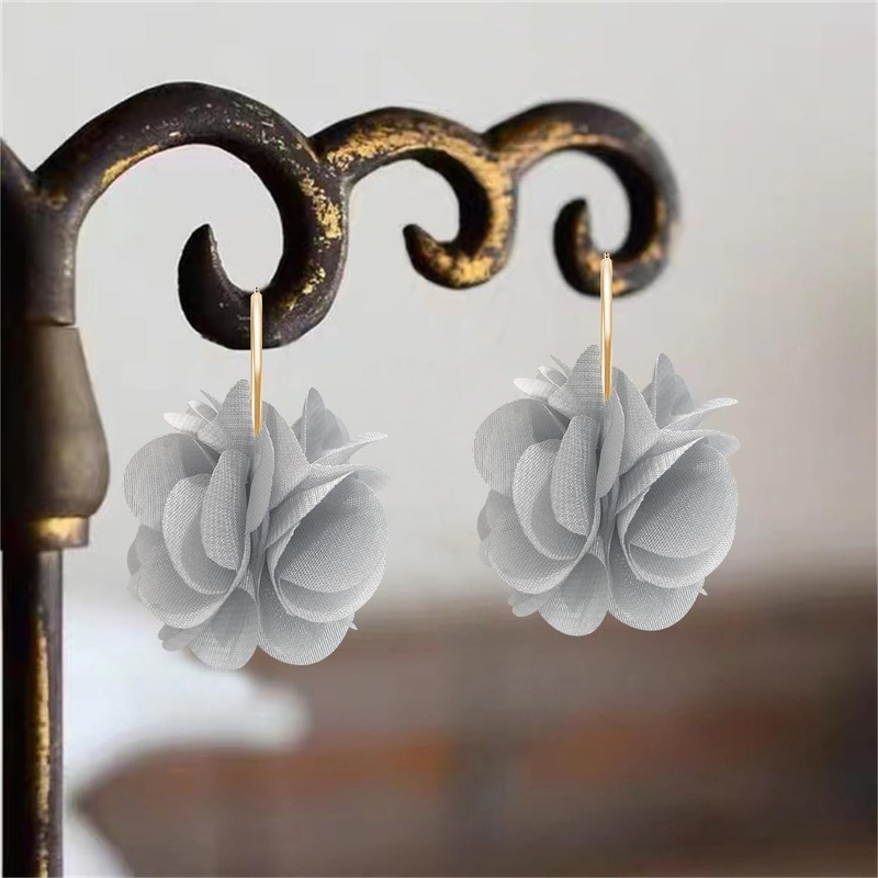 NONQL Bohemian Aesthetic Fabric Flower Lightweight Hoop Earrings Handmade Summer