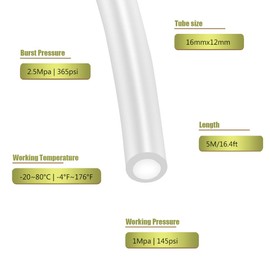 Joywayus 16mm x 12mm Pneumatic Tubing Air Compressor Tubing PU Pipe Polyurethane Hose Tube Fluid Gas Transfer 16.4ft 5 Meter Clear