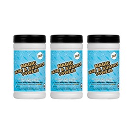 Magic Heavy Duty Cleaning Wipes - Dual Sided Hand & Surface Shop Towels | Professional-grade Cleaning | Waterless | Moisturizing | Cleans Grease, Oil, Dirt, & more (3 Pack | 75 Sheets Total)