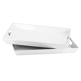 KOXIN-KARLU Melamine Trays with Handles, 15-inch Serving Trays and Platters, Set of 2 White