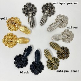 Victorian Style Pair (x 2) Vintage Hands Iron Drawer Pulls, French Chic, Cabinet Door Handle, Door Knob (Silver)