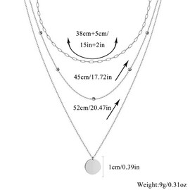 HMOOY Women's Layered Necklace Silver/Gold Plate Chain Double Multilayer Necklace with Coin Round Pendant, Copper, Brass with silver plating