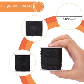 PandaHall 1 mm 100 m Black Nylon Cord Wind Chime Cord Replacement Braided Lift Shade Blind String Hand Knitting Cord Beading Thread for Windows Repair Gardening Beading String for Jewellery Making