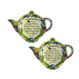 Royal Tara Ceramic Set of 2 Tea Bag Holders Kitchenware Present Teapot Shaped Resting Caddy Celtic Colors Irish Symbol Housewarming Gift 4" Diameter (Irish Blessing)