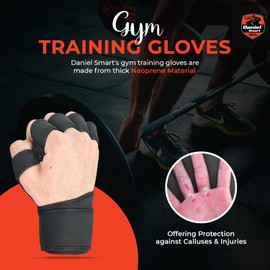 Daniel Smart Black Cross Training Gym Gloves with Padded Palm and Extra Grip, Perfect for Weightlifting Workouts Men & Women