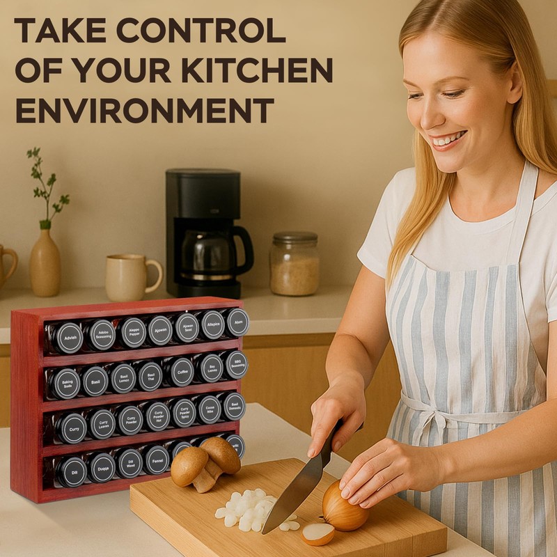 Bamboo Spice Rack Organizer with 28 Spice Jars, 780 Labels,