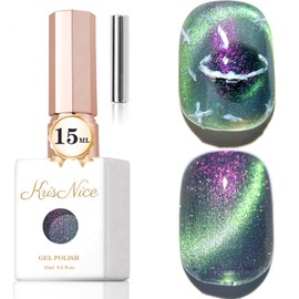 KRISNICE 0.5 OZ Cat Eye Gel Polish with Magnet 15ML Holographic Glitter Shimmer Translucent Jelly Color Magnetic Nail Polish Salon DIY at Home (Colorful Auroras Cat Magnetic Gel-MY022)