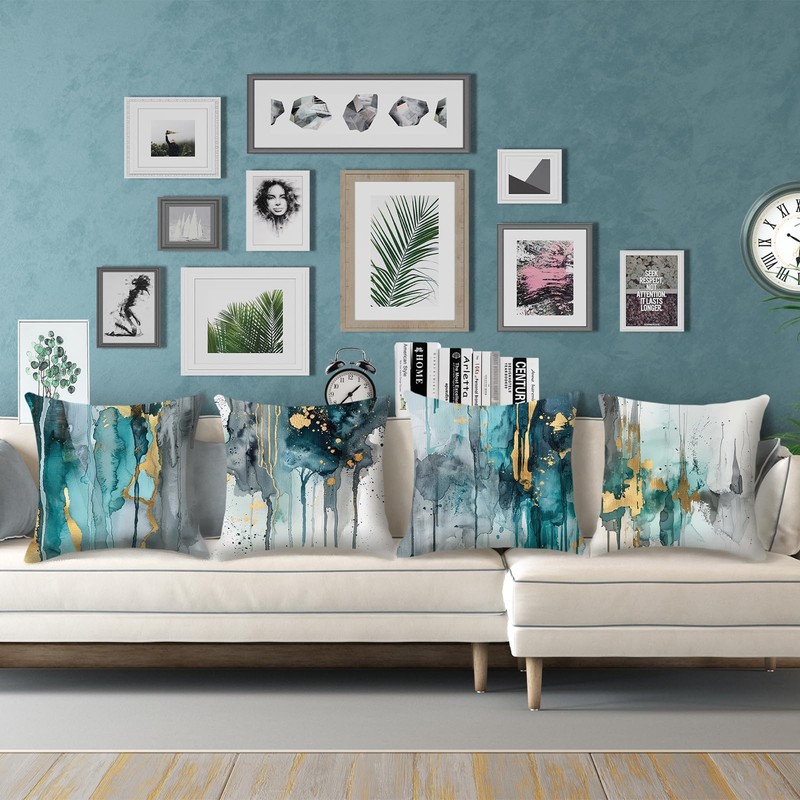 HOSTECCO Turquoise and Grey Cushion Covers 45x45 cm Pack of