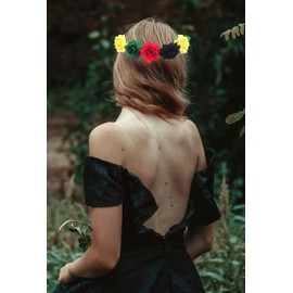 KIWI DAISY Rasta Colors Flower Crown Headband, Red Yellow Green Black Rose Design