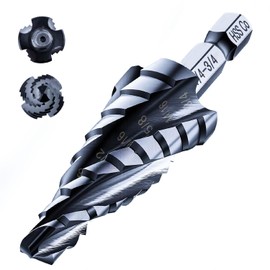 Toolant Broca de paso de cobalto con cuatro espirales (Pro), broca de paso Unibit lista para impactos de 1/4"-3/4", brocas de paso hexagonal de 1/4" para metal, acero inoxidable, aluminio, plástico
