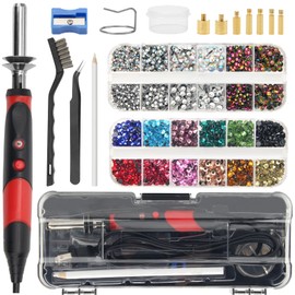 Hotfix Rhinestone Applicator Tool, Catcan Bedazzler Kit with Rhinestones for Clothing, Hotfix Rhinestones Kit with 2 Boxes AB Crystal Rhinestones, 7 Tips, Tweezers, Jewel Picker, Trays, DIY for Crafts