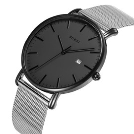 BUREI Men's Wristwatch, Simple, Stylish, Brand, Popular, Ultra-thin, Lightweight, Analog Watch, Business, Waterproof, Quartz, Men's Watch, black-grey3, Japanese