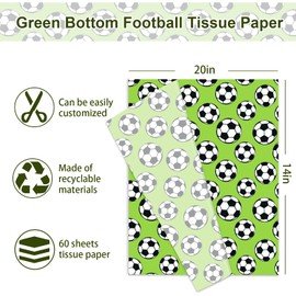 JarThenaAMCS 60 Sheets Soccer Ball Tissue Paper Green Sports Ball Gift Wrapping Paper for DIY Art Crafts Birthday Holiday Party Decor Supplies, 14 x 20 Inch