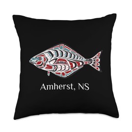 Amherst Nova Scotia Native Halibut Fisherman Amherst NS East Coast of Canada Halibut Native Fishers Throw Pillow, 18x18, Multicolor