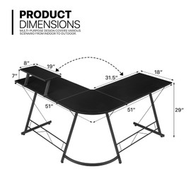 MoNiBloom L Shaped Gaming Desk Computer Corner Table with Metal Frame, L Desk Workstation for Home Office, Space-Saving, Black