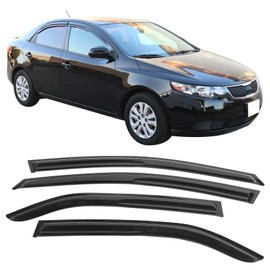 Window Visor Compatible with 2009-2013 Kia Forte Sedan, Acrylic Smoke Tinted & Semi-Transparent Sun Rain Wind Guards Shield Vent by IKON MOTORSPORTS, 2010 2011 2012