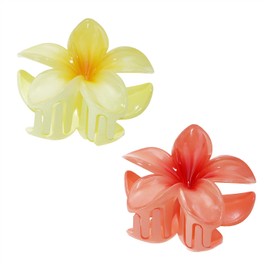 PPhtony Flower Hair Clips 2Pcs Large Plastic Hawaiian Plumeria Hair Claws Hawaii Hair Accessories for Women Girls Thick Thin Hair (Red, Yellow)