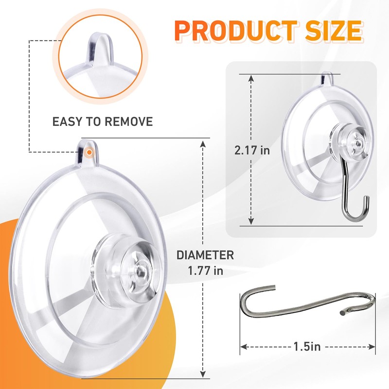 KORCCI Suction Cup Hooks 12Pack - Max Load 10LB, 1.77Inch