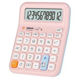 Pendancy Pink Calculator for Kids, Cute Small Calculators Desktop 12 Digit, Basic Function Large LCD Display Big Buttons, for Office, School, Home Use OS-A100 (Pink)