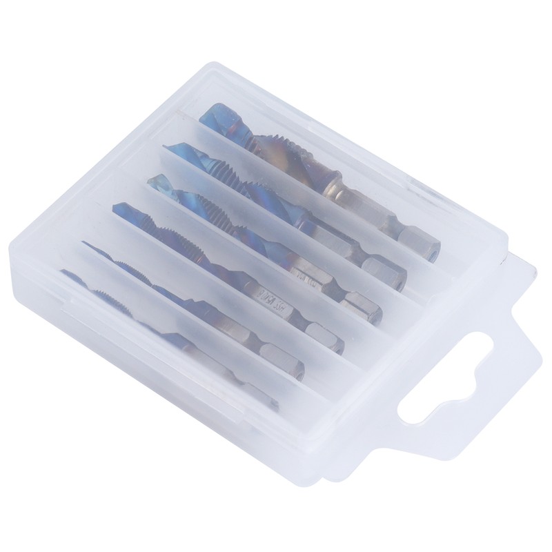 6pcs Spiral Tap Drill Bit Set Blue Plating Coating Hex