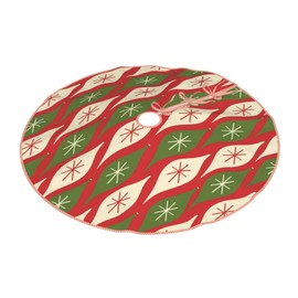 Yssammns Christmas Tree Skirt, Mid-Century Retro Vintage Christmas Ornaments Rustic Farmhouse Red and Green Xmas Tree Mat, Indoor Outdoor Holiday Party Decor 36"
