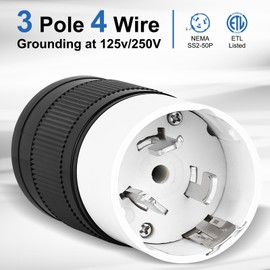 Finderomend 50 Amp Generator Connector (Male or Female), NEMA SS2-50P or SS2-50R Power Cord Connector 125 Volt/250 Volt for Use with Generators Up to 12500W-ETL Listed (Male（2pcs）)