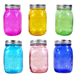 COOKWIN Mason Jars 16 oz with Lids Colored Mason Jars Regular Mouth Canning Jars 6 Pack Glass Jars,Christmas Decorations,DIY Mason jars Crafts,Jar for Fermenting,Pickling,-Microwave/Freeze Safe