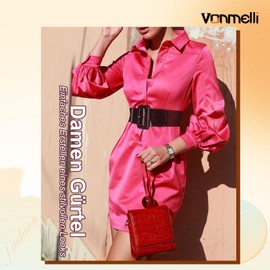 VONMELLI Wide Women's Belt Elastic Vintage Stretchy Belt for Women Fashionable Women's Waist Belt for Dress, Burgundy red