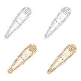 4Pcs Rhinestone Snap Hair Clips Beautiful Hair Barrettes Pins Rhinestone Gold Snap Hair Clip Useful Blingy hairpin Barrettes for Women (Gold Silver)