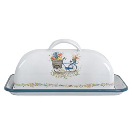 Quorvynne Enameled Farmhouse Vintage Butter Dish with Lid, 7.5 Inch Durable Kitchen Food Storage Container Rust-Resistant Refrigerator Safe,Vintage Decorative Design Kitchenware for Countertop