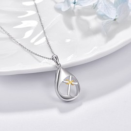 TANGPOET Ashes Necklace 925 Sterling Silver Cross Urn Necklace for Ashes Memorial Cremation Jewellery for Ashes Keepsake Pendant for Mum Dad Women Men Pet with Funnel Filler Kit