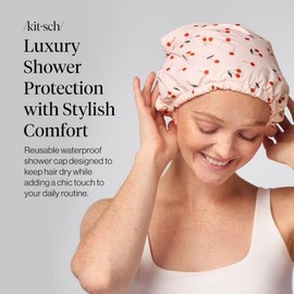 Kitsch Gorros de ducha de lujo para mujer, reutilizables, impermeables, gorro de ducha grande para mujer, antideslizante, de secado rápido, para cabel
