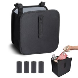 Car Bin with 4 Rolls of Garbage Bags, Waterproof and Leak-Proof Car Rubbish Bin, Collapsible Trash Can for Back of Car, Portable Car Trash Bin with Storage Pockets, Ideal for SUV, Truck, and Minivan