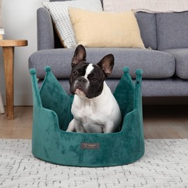 NANDOG Pet Gear Crown Cozy Round Dog & Cat Bed Collection Washable Indoor Pet Bed for Small Breeds-Soft Bed Fits in Crate or Kennel-Made of Ultra Soft Micro-Plush Material (Royal Teal Green Prive 18")
