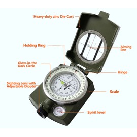 AOFAR Military Compass AF-4580 Lensatic Sighting Navigation, Waterproof and Shakeproof with Map Measurer Distance Calculator, Pouch for Camping, Hiking, Hunting, Backpacking (Camo)
