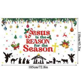 JKQ Jesus is The Reason for The Season Backdrop Banner 73 x 43 Inch Large Christmas Holiday Nativity Scenes Birth of Jesus Background Banner Religious Christmas Holy Nativity Party Decorations