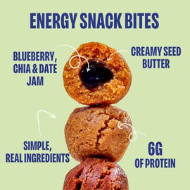 Smash Foods Blueberry Energy Bites | 5 Gluten-Free Vegan Snack Balls with No Sugar Added | 5g Protein, Superfood Jam, Chia Seeds | On-the-Go Convenience | Cashew Butter & Blueberry | 8 Packs