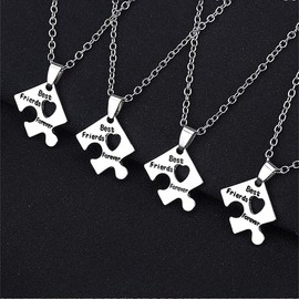Yocoyee Multi Puzzles Best Friends Forever Necklaces Stainless Steel Engraved Heart Pendant Set Friendship Necklaces-4 Pcs Puzzles