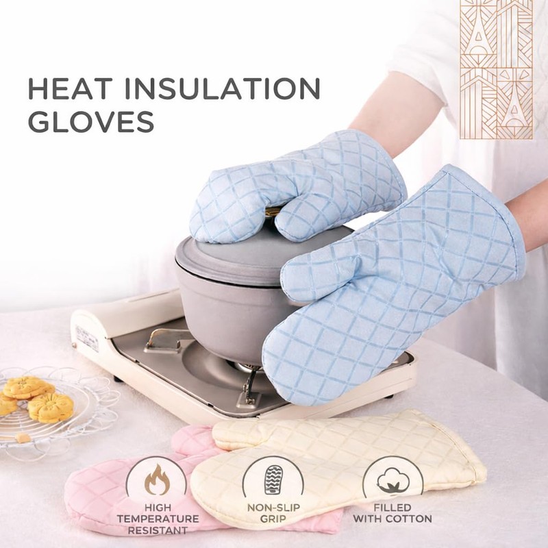 FORBAKE Heat Resistant Oven Mitts, 2-Pack (Individually Wrapped), Quilted Cotton