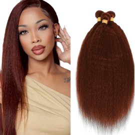 Auburn Bundles Color 33 Kinky Straight Human Hair Bundles Organique Breezy Bundles 3 Bundles 16 18 20 Inch Copper Yaki Straight Bundles Color 33 Reddish Brown Bundles