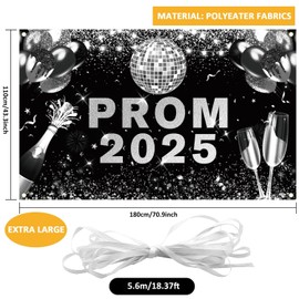 Prom Decorations 2025, Graduation Party Decorations Large Prom 2025 Backdrop Banner, Graduation Party Decorations (Sliver)
