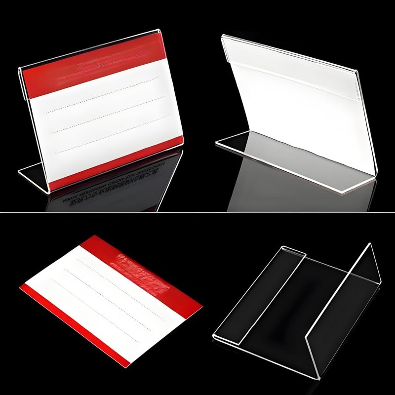 Clear Acrylic Sign Holders with Slanted Back, Adjustable Desk Display