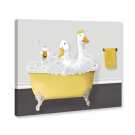 Genius Decor- Modern Funny Wall Art for Bathroom Yellow Gray Three Gooses in Bathtub Picture Print Canvas Decor (Ducks)