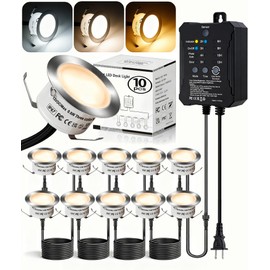 UniHobby Low Voltage Deck Lights with Transformer Dimmable Timer Circuit Protection and Memory Function and Photocell Sensor Outdoor LED Deck Lighting Waterproof for Stair Step Yard Park 10 Packs