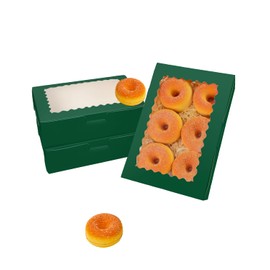 qiqee 50Pcs Deep Green Cookie Box with Window 9x6x2.5 inch Pastry Macaron Bakery Box For Packaging