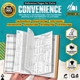 G4GADGET 2026 A4 Diary Day a Page – Red | Daily Planner with UK Holidays & Global Info | Hardback Academic Diary for Teachers, Students & Office Use | Full Page Organizer with Notes & Contacts