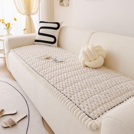 DREAMINGO Pet Couch Covers for Sofa Non Slip Fuzzy Dog Sofa Covers Washable Geometric Jacquard Couch Cushion Protector Beige Pet Bed Mat 27.6x82.7 Inch