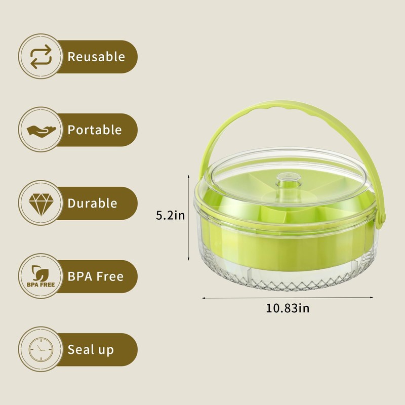 Fruit Ice Divided Serving Tray with Lid and handle,Chilled Veggie