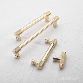 Alzassbg 6 Pack Gold Cabinet Pulls, 7 Inch(177.8mm) Hole Centers Kitchen Hardware Knurled Cabinet Handles for Cabinets and Drawers AL3017BB
